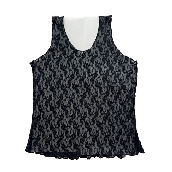 Sheer Stretch Lace Bow Pattern Mesh Tank Top Shirt One Size Medium Lingerie - Picture 1 of 8